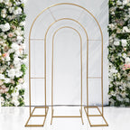 Set of 2 Gold Metal Round Top Chiara Backdrop Stand Wedding Arches, Double Arch Floral Balloon Frame Ceremony Arbors - 6ft,8ft - Bell Racket Store