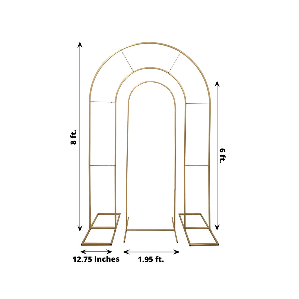 Set of 2 Gold Metal Round Top Chiara Backdrop Stand Wedding Arches, Double Arch Floral Balloon Frame Ceremony Arbors - 6ft,8ft - Bell Racket Store