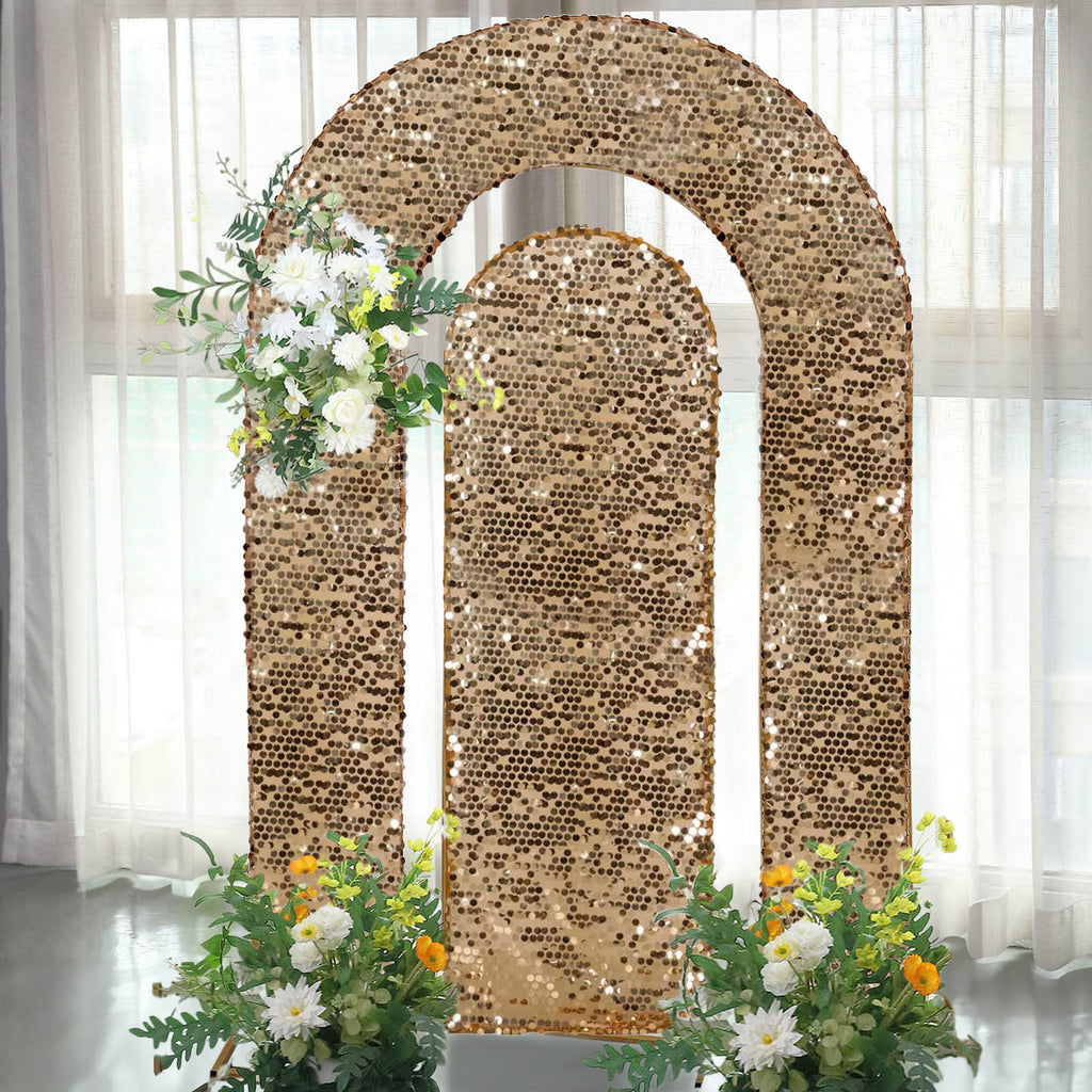 Set of 2 Gold Payette Sequin Wedding Arch Covers for Round Top and Double Arch Chiara Backdrop Stands - 6ft,8ft - Bell Racket Store