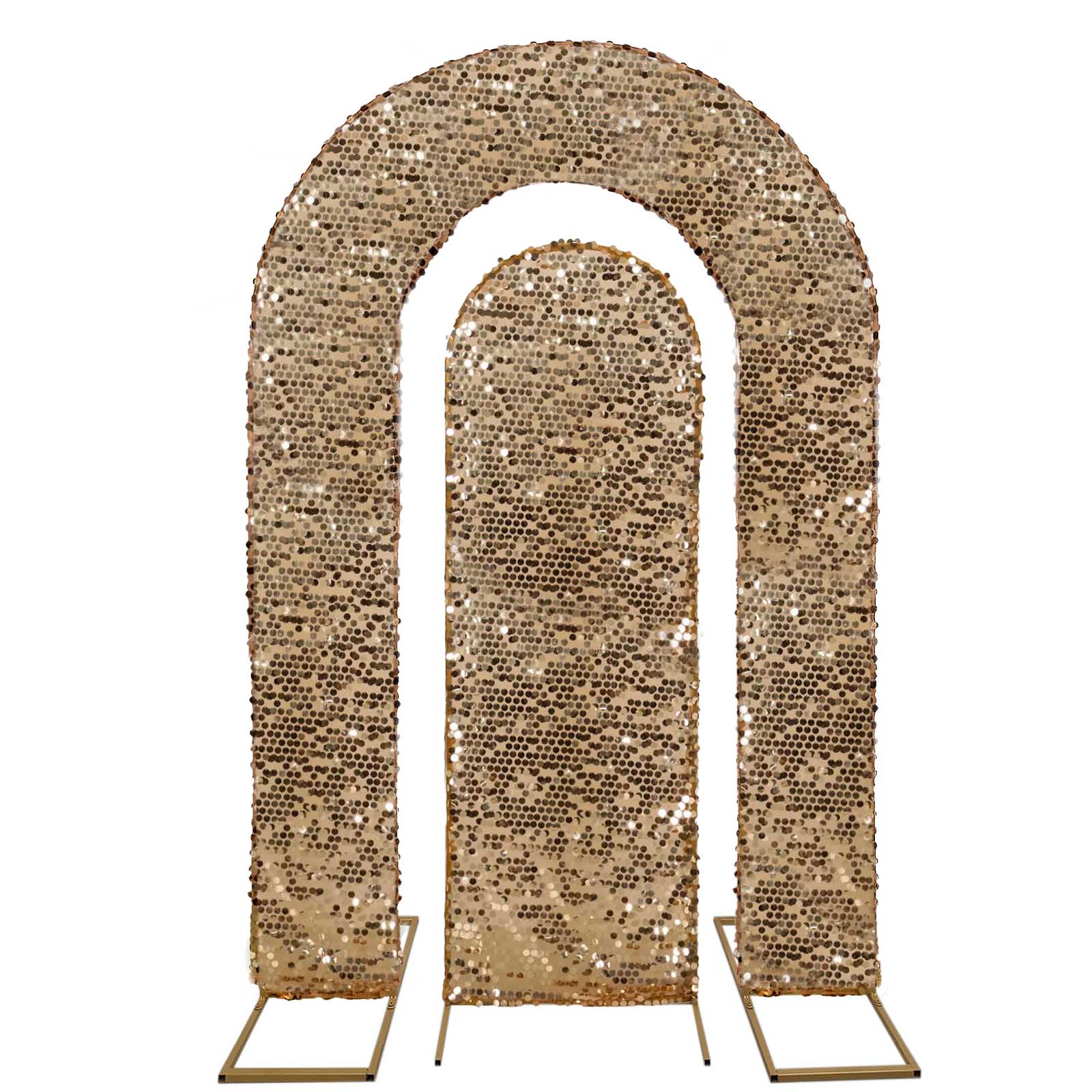 Set of 2 Gold Payette Sequin Wedding Arch Covers for Round Top and Double Arch Chiara Backdrop Stands - 6ft,8ft - Bell Racket Store