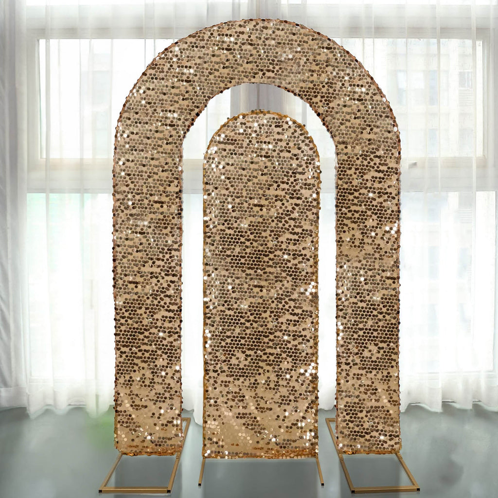 Set of 2 Gold Payette Sequin Wedding Arch Covers for Round Top and Double Arch Chiara Backdrop Stands - 6ft,8ft - Bell Racket Store