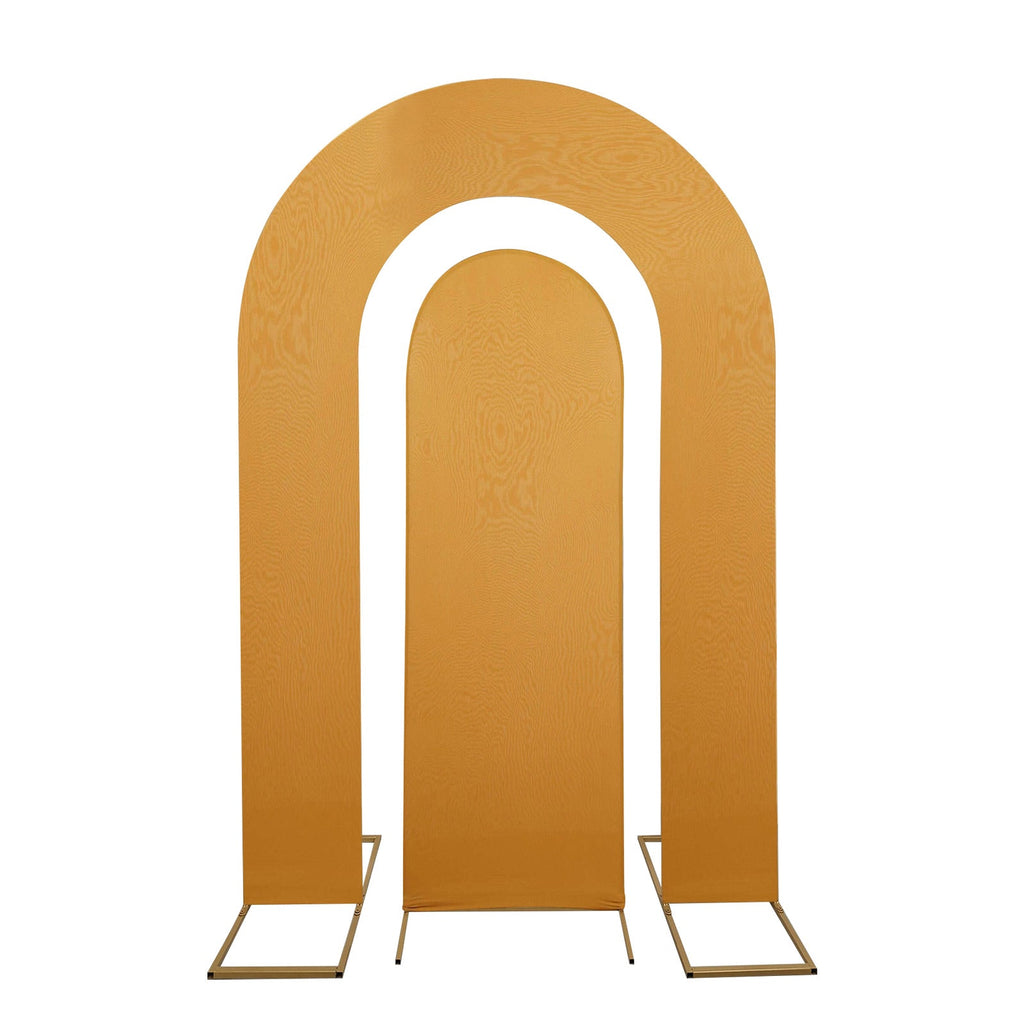 Set of 2 Gold Spandex Fitted Wedding Arch Covers for Round Top and Double Arch Chiara Backdrop Stands - 6ft,8ft - Bell Racket Store