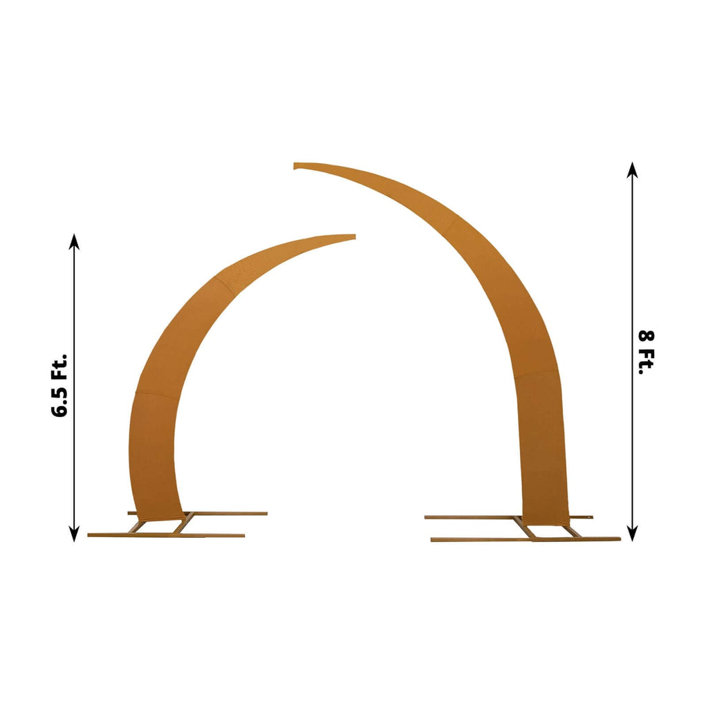 Set of 2 Gold Spandex Half Crescent Moon Backdrop Stand Covers, Custom Fitted Wedding Arch Cover for Curved Arbor Flower Balloon Frame - Bell Racket Store