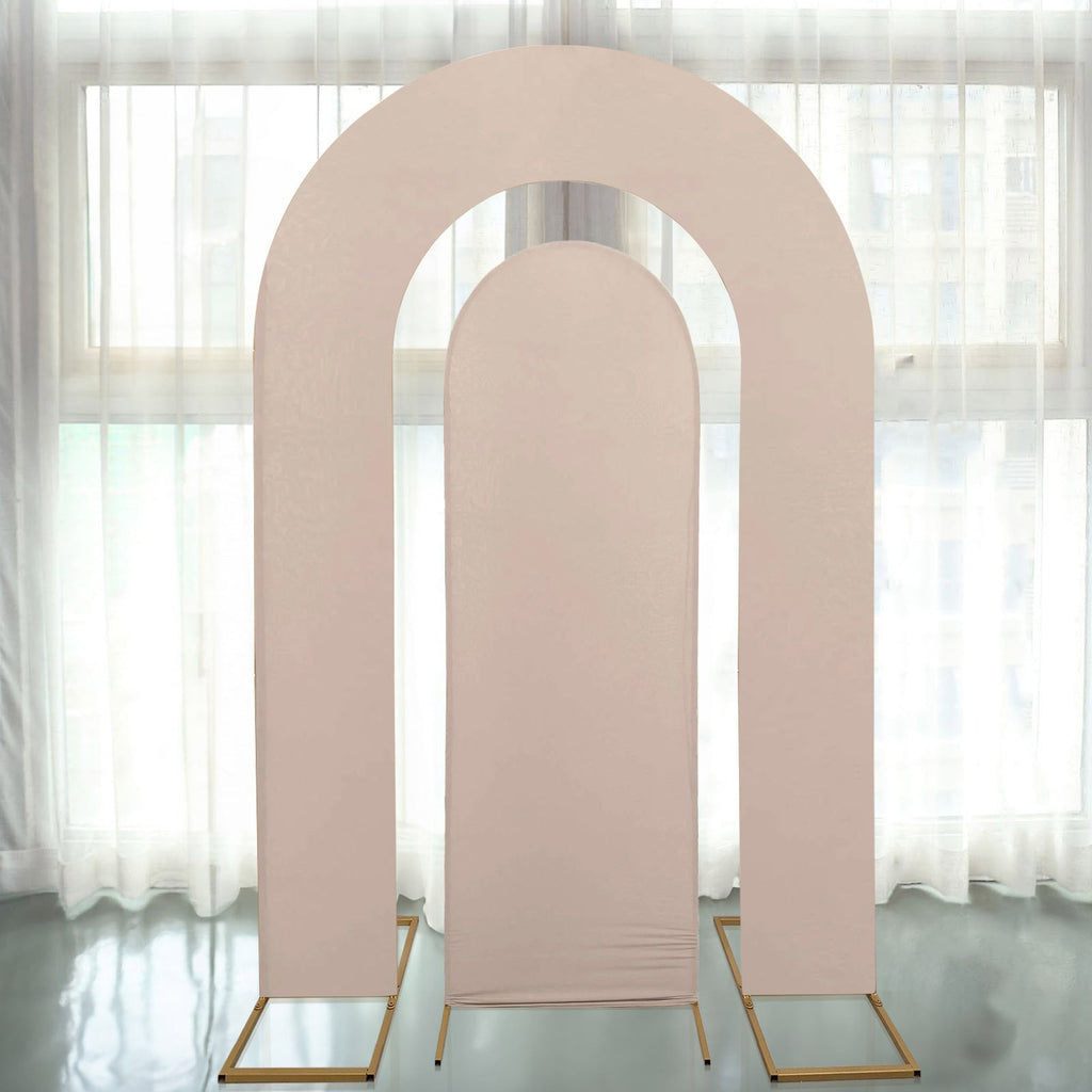 Set of 2 Nude Spandex Fitted Wedding Arch Covers for Round Top and Double Arch Chiara Backdrop Stands - 6ft,8ft - Bell Racket Store