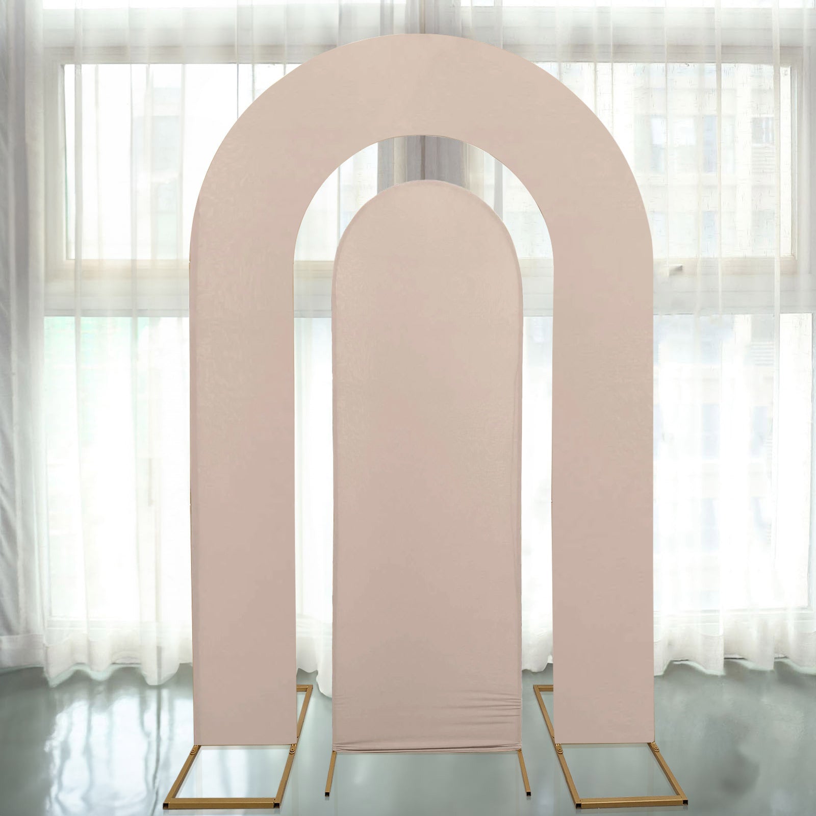 Set of 2 Nude Spandex Fitted Wedding Arch Covers for Round Top and Double Arch Chiara Backdrop Stands - 6ft,8ft - Bell Racket Store