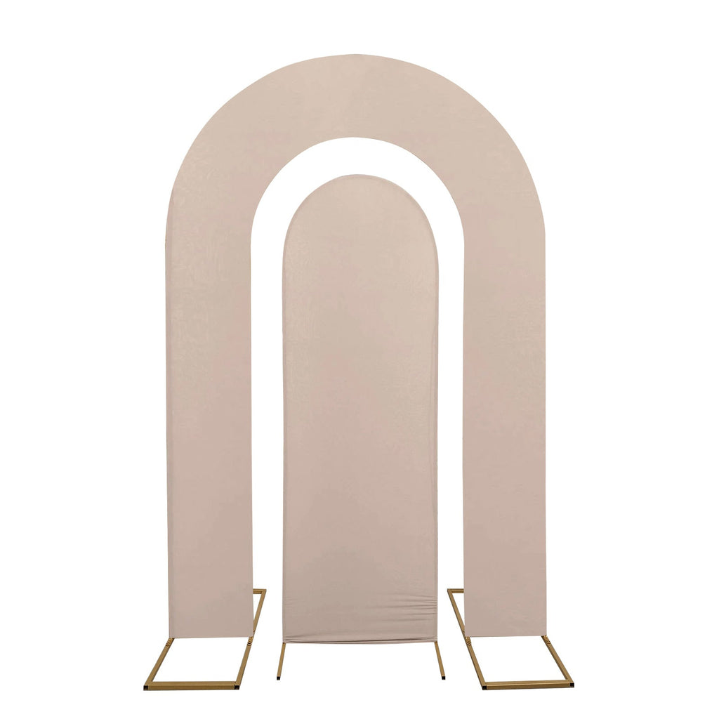 Set of 2 Nude Spandex Fitted Wedding Arch Covers for Round Top and Double Arch Chiara Backdrop Stands - 6ft,8ft - Bell Racket Store