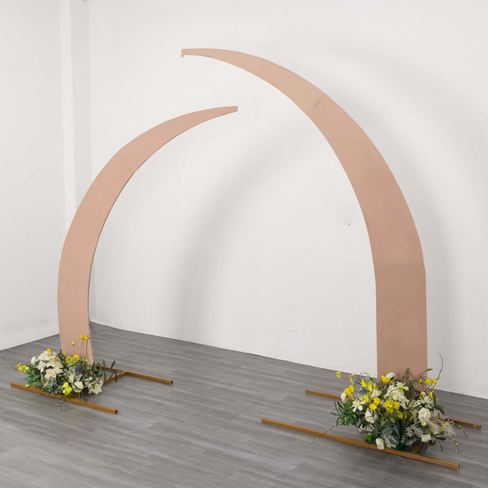Set of 2 Nude Spandex Half Crescent Moon Backdrop Stand Covers, Custom Fitted Wedding Arch Cover for Curved Arbor Flower Balloon Frame - Bell Racket Store