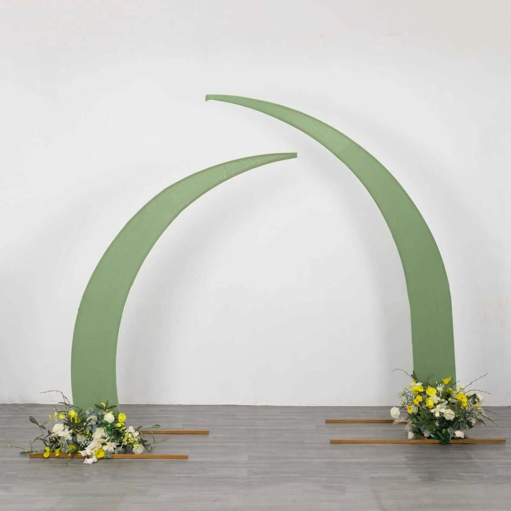 Set of 2 Sage Green Spandex Half Crescent Moon Backdrop Stand Covers, Custom Fitted Wedding Arch Cover for Curved Arbor Flower Balloon Frame - Bell Racket Store