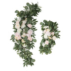 Set of 2 Silk Rose Floral Swag Wedding Arch Flowers in Cream Blush with Eucalyptus Leaves, Large Artificial Flower Arrangement Garlands - 24",42" - Bell Racket Store