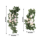 Set of 2 Silk Rose Floral Swag Wedding Arch Flowers in Cream Blush with Eucalyptus Leaves, Large Artificial Flower Arrangement Garlands - 24",42" - Bell Racket Store