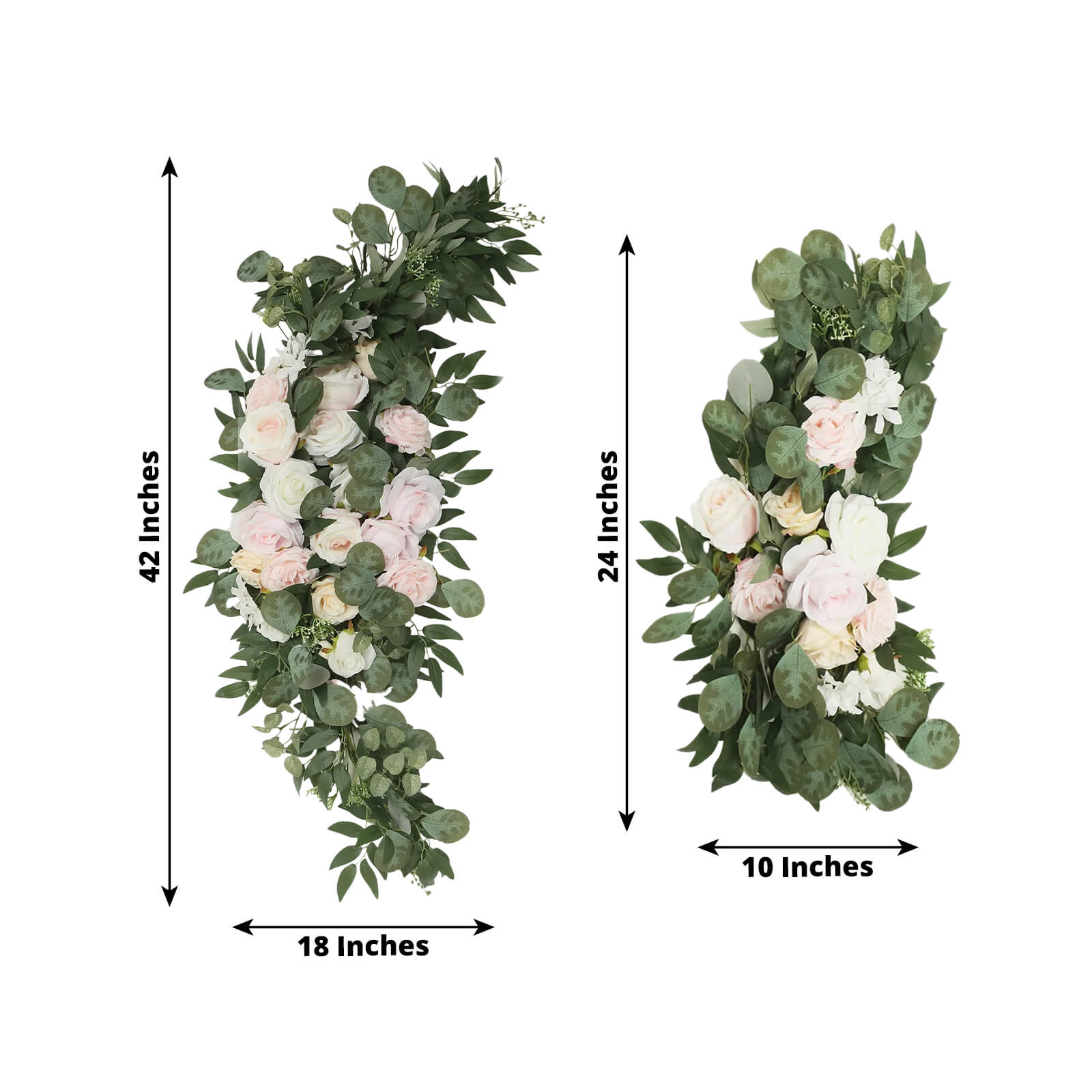 Set of 2 Silk Rose Floral Swag Wedding Arch Flowers in Cream Blush with Eucalyptus Leaves, Large Artificial Flower Arrangement Garlands - 24",42" - Bell Racket Store