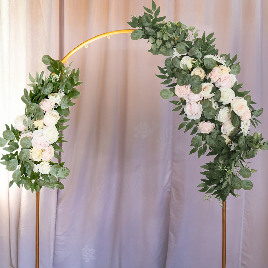 Set of 2 Silk Rose Floral Swag Wedding Arch Flowers in Cream Blush with Eucalyptus Leaves, Large Artificial Flower Arrangement Garlands - 24",42" - Bell Racket Store