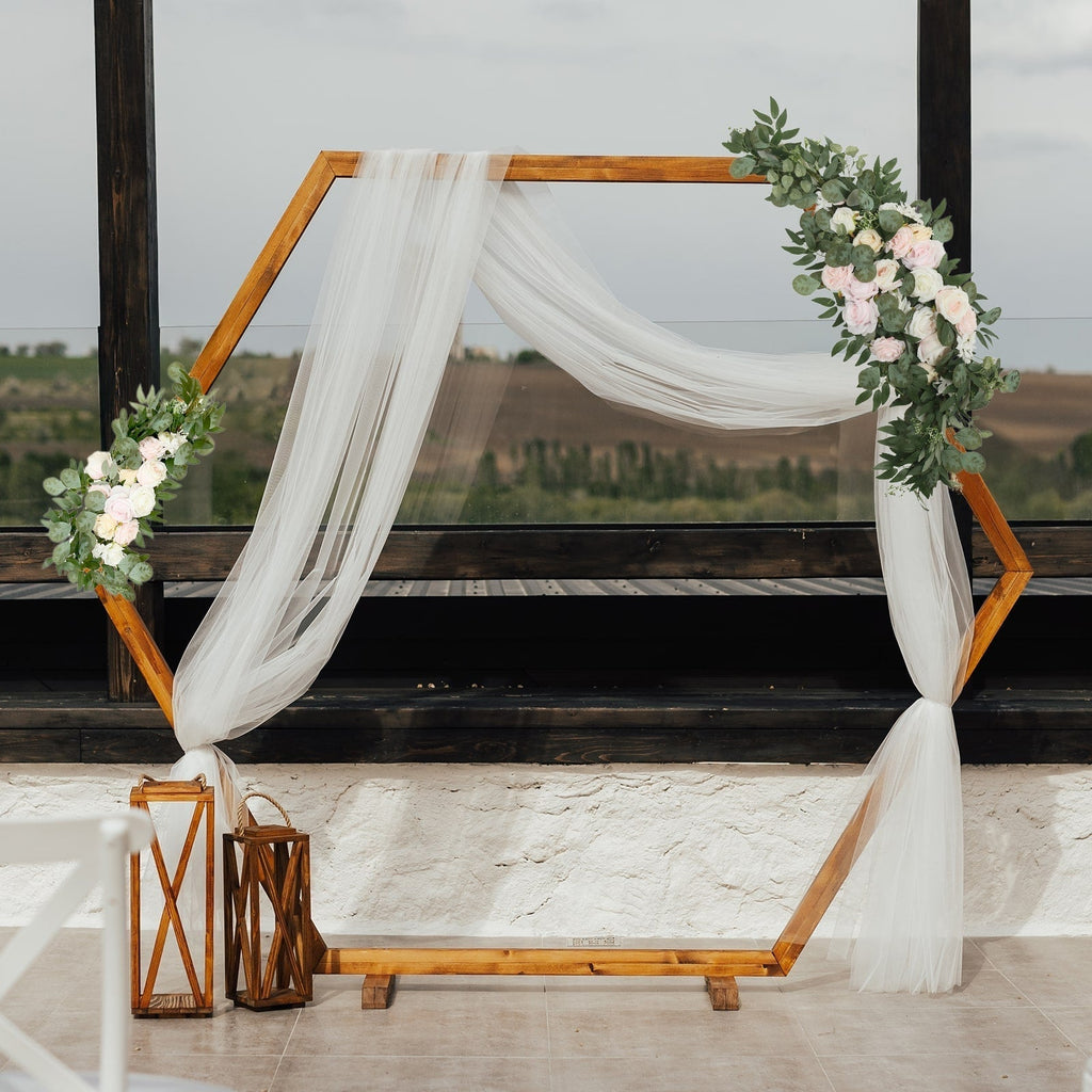 Set of 2 Silk Rose Floral Swag Wedding Arch Flowers in Cream Blush with Eucalyptus Leaves, Large Artificial Flower Arrangement Garlands - 24",42" - Bell Racket Store