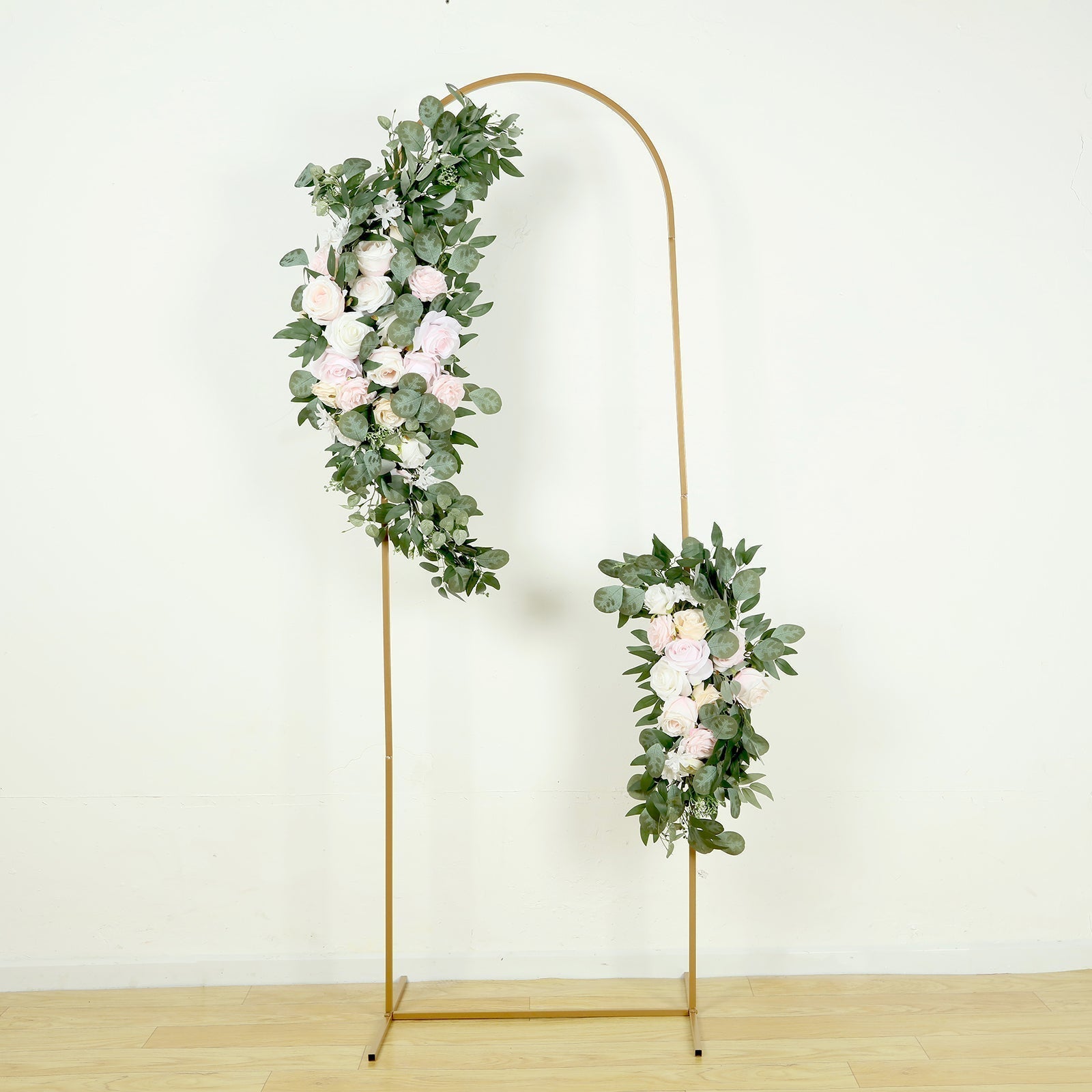 Set of 2 Silk Rose Floral Swag Wedding Arch Flowers in Cream Blush with Eucalyptus Leaves, Large Artificial Flower Arrangement Garlands - 24",42" - Bell Racket Store