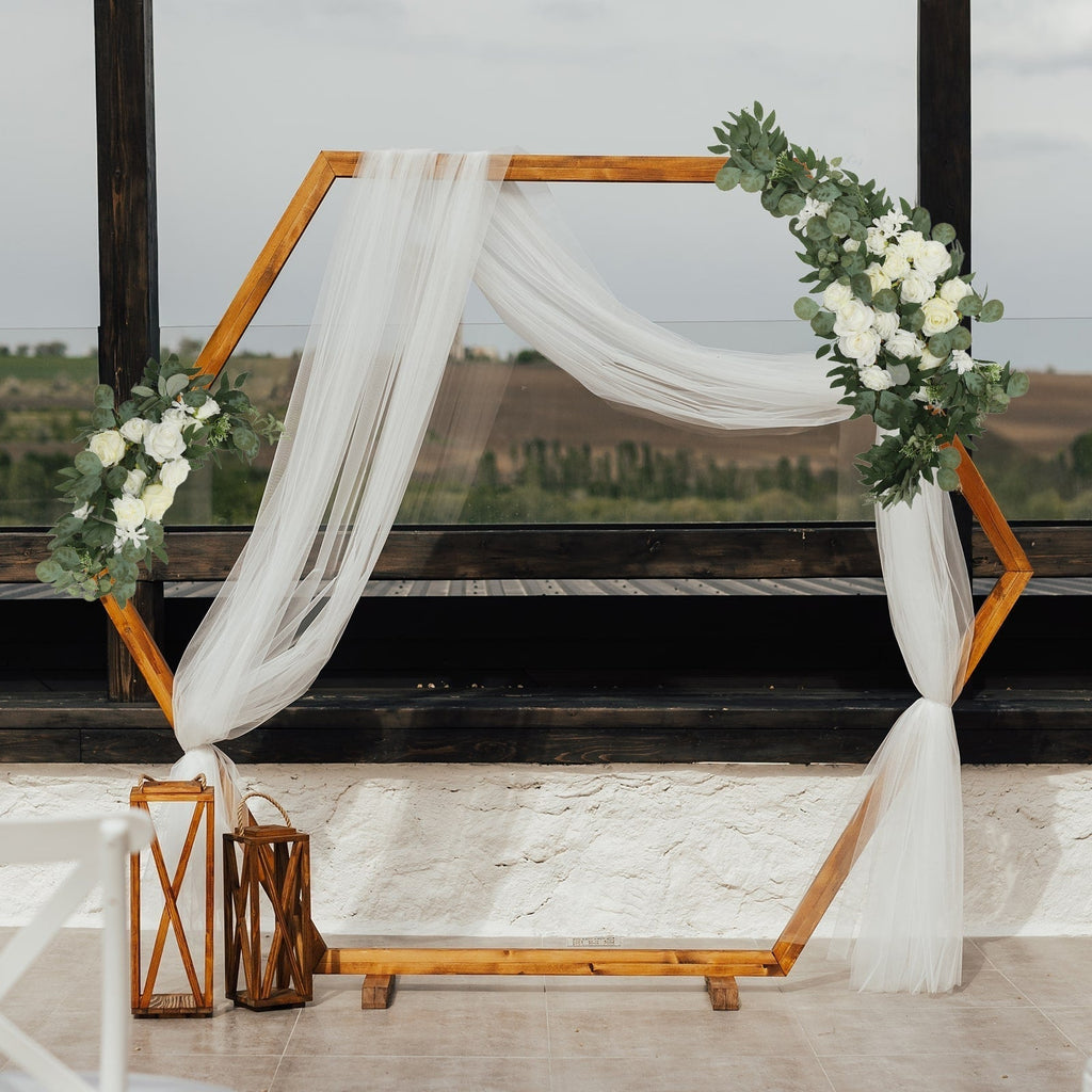 Set of 2 Silk Rose Floral Swag Wedding Arch Flowers in White with Eucalyptus Leaves, Large Artificial Flower Arrangement Garlands - 24",42" - Bell Racket Store