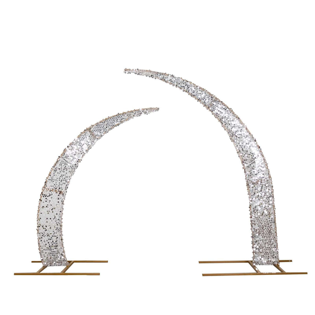 Set of 2 Silver Big Payette Sequin Backdrop Stand Cover for Half Crescent Moon Wedding Arch, Sparkly Double Sided - 6.5ft, 8ft - Bell Racket Store