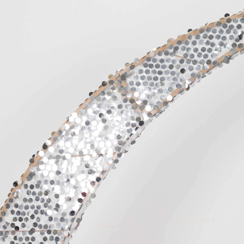 Set of 2 Silver Big Payette Sequin Backdrop Stand Cover for Half Crescent Moon Wedding Arch, Sparkly Double Sided - 6.5ft, 8ft - Bell Racket Store