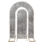 Set of 2 Silver Payette Sequin Wedding Arch Covers for Round Top and Double Arch Chiara Backdrop Stands - 6ft,8ft - Bell Racket Store