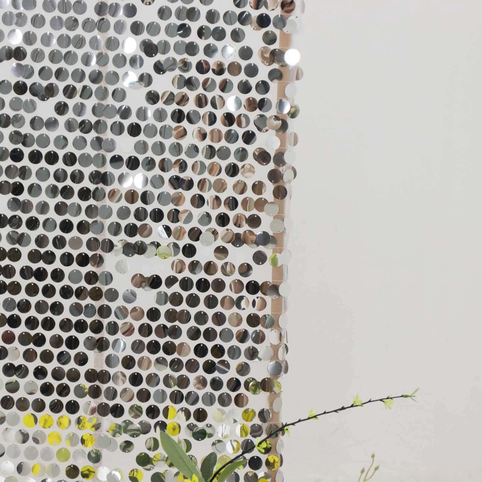 Set of 2 Silver Payette Sequin Wedding Arch Covers for Round Top and Double Arch Chiara Backdrop Stands - 6ft,8ft - Bell Racket Store