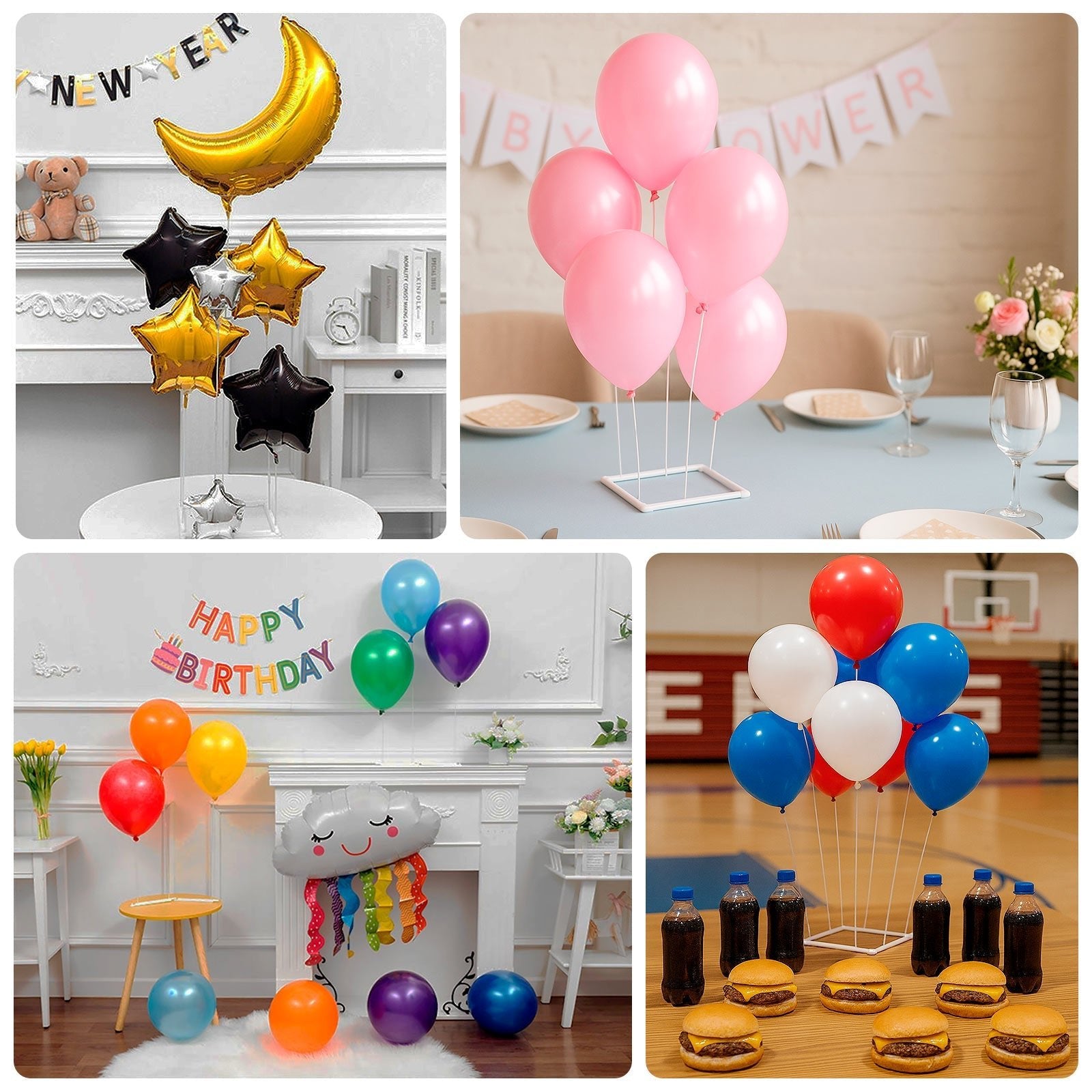 Set of 2 White Plastic Balloon Column Stand with Interlocking Base, DIY Shapeable Balloon Tower Stick Holder Kit for Table Centerpieces - Bell Racket Store