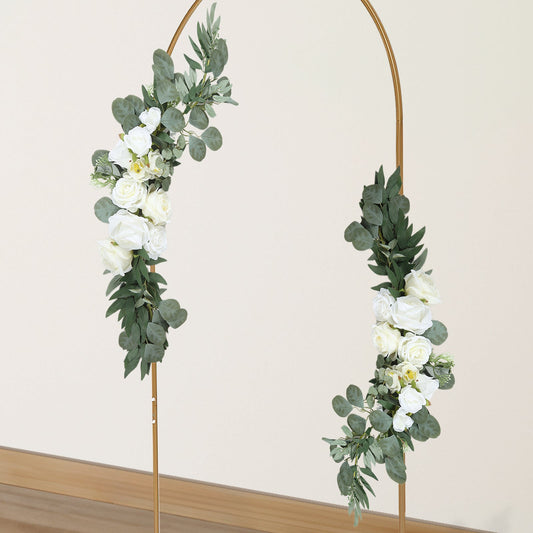 Set of 2 White Silk Rose Wedding Arch Flowers with Eucalyptus Leaves, Artificial Floral Swag Arrangement Party Decorations - 20",30" - Bell Racket Store
