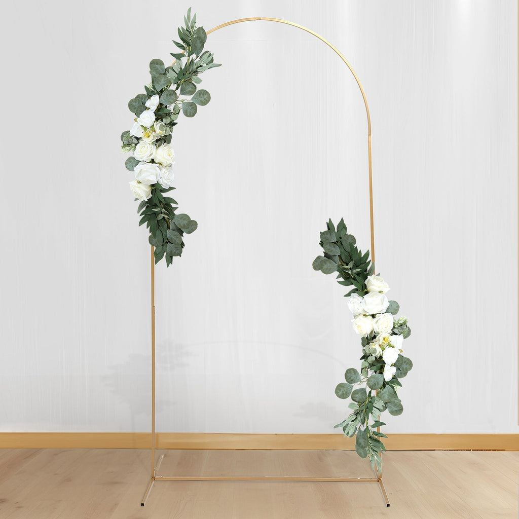 Set of 2 White Silk Rose Wedding Arch Flowers with Eucalyptus Leaves, Artificial Floral Swag Arrangement Party Decorations - 20",30" - Bell Racket Store