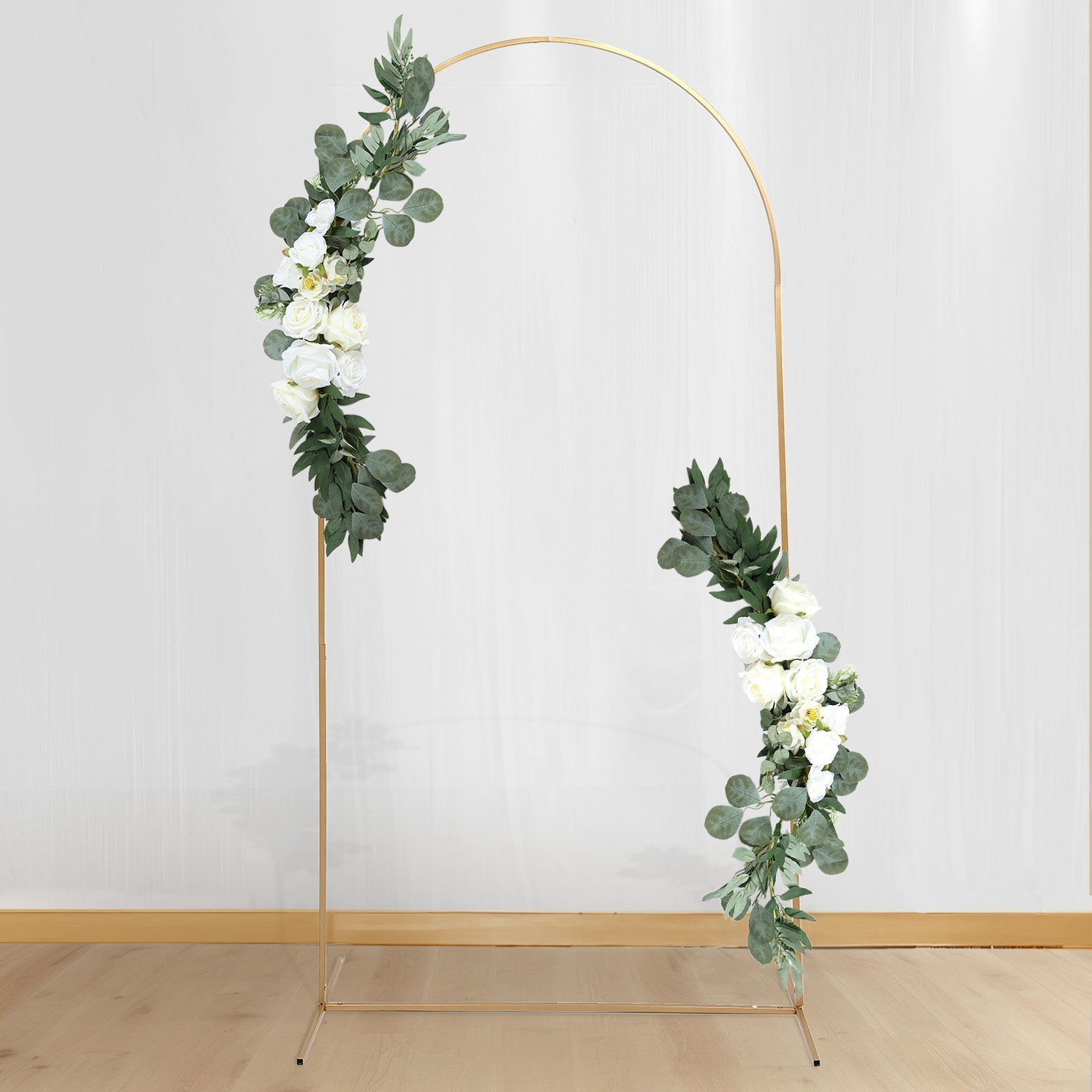 Set of 2 White Silk Rose Wedding Arch Flowers with Eucalyptus Leaves, Artificial Floral Swag Arrangement Party Decorations - 20",30" - Bell Racket Store