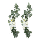 Set of 2 White Silk Rose Wedding Arch Flowers with Eucalyptus Leaves, Artificial Floral Swag Arrangement Party Decorations - 20",30" - Bell Racket Store