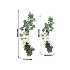 Set of 2 White Silk Rose Wedding Arch Flowers with Eucalyptus Leaves, Artificial Floral Swag Arrangement Party Decorations - 20",30" - Bell Racket Store