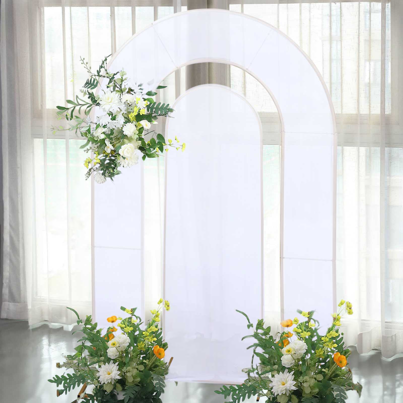 Set of 2 White Spandex Fitted Wedding Arch Covers for Round Top and Double Arch Chiara Backdrop Stands - 6ft,8ft - Bell Racket Store