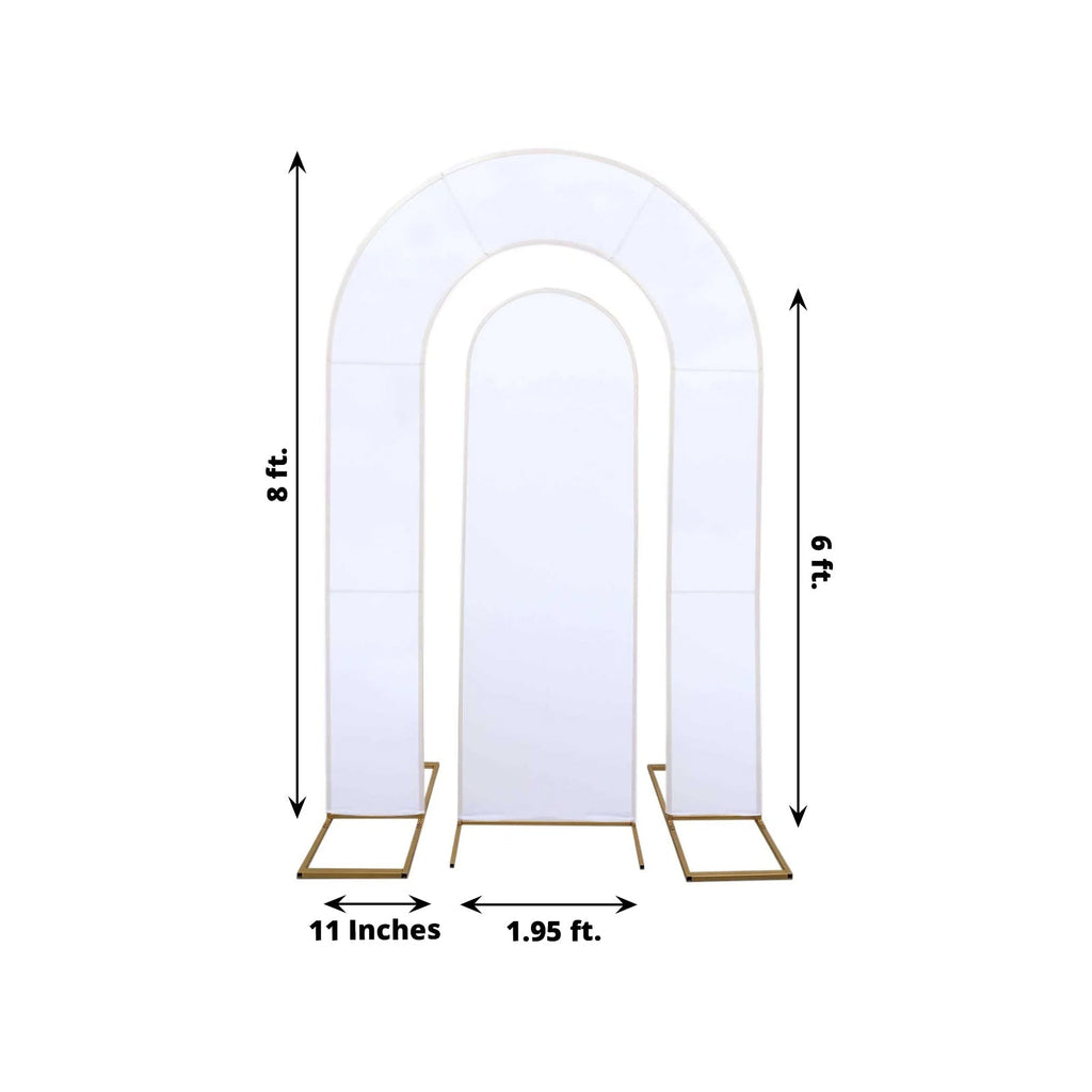 Set of 2 White Spandex Fitted Wedding Arch Covers for Round Top and Double Arch Chiara Backdrop Stands - 6ft,8ft - Bell Racket Store