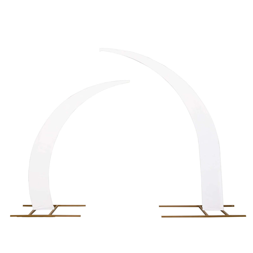 Set of 2 White Spandex Half Crescent Moon Backdrop Stand Covers, Custom Fitted Wedding Arch Cover for Curved Arbor Flower Balloon Frame - Bell Racket Store