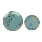 Set of 20 Dusty Blue Plastic Dinner Dessert Plates With Metallic Gold Floral Design, Disposable Round Party Plates - 8",10" - Bell Racket Store