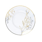 Set of 20 Plastic Round Dinner and Dessert Plates in Clear with Metallic Gold Floral Design - Stylish Disposable Dinnerware 8", 10" - Bell Racket Store