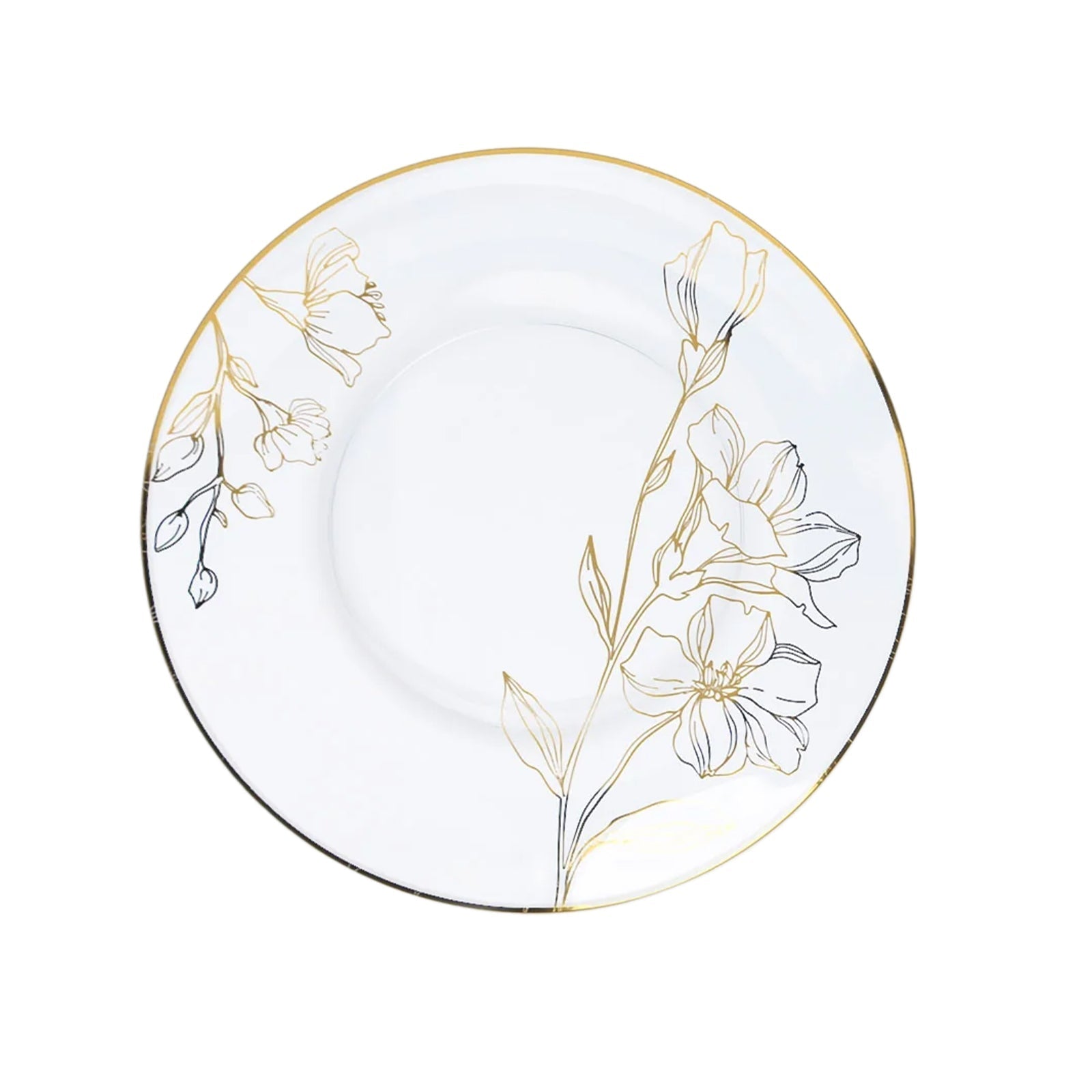 Set of 20 Plastic Round Dinner and Dessert Plates in Clear with Metallic Gold Floral Design - Stylish Disposable Dinnerware 8", 10" - Bell Racket Store
