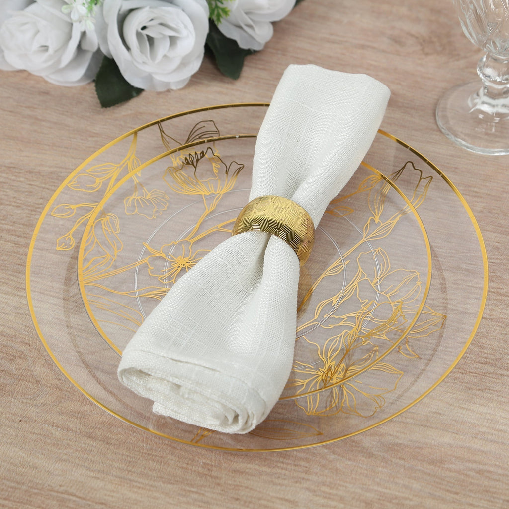 Set of 20 Plastic Round Dinner and Dessert Plates in Clear with Metallic Gold Floral Design - Stylish Disposable Dinnerware 8", 10" - Bell Racket Store
