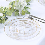 Set of 20 Plastic Round Dinner and Dessert Plates in Clear with Metallic Gold Floral Design - Stylish Disposable Dinnerware 8", 10" - Bell Racket Store