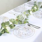 Set of 20 Plastic Round Dinner and Dessert Plates in Clear with Metallic Gold Floral Design - Stylish Disposable Dinnerware 8", 10" - Bell Racket Store