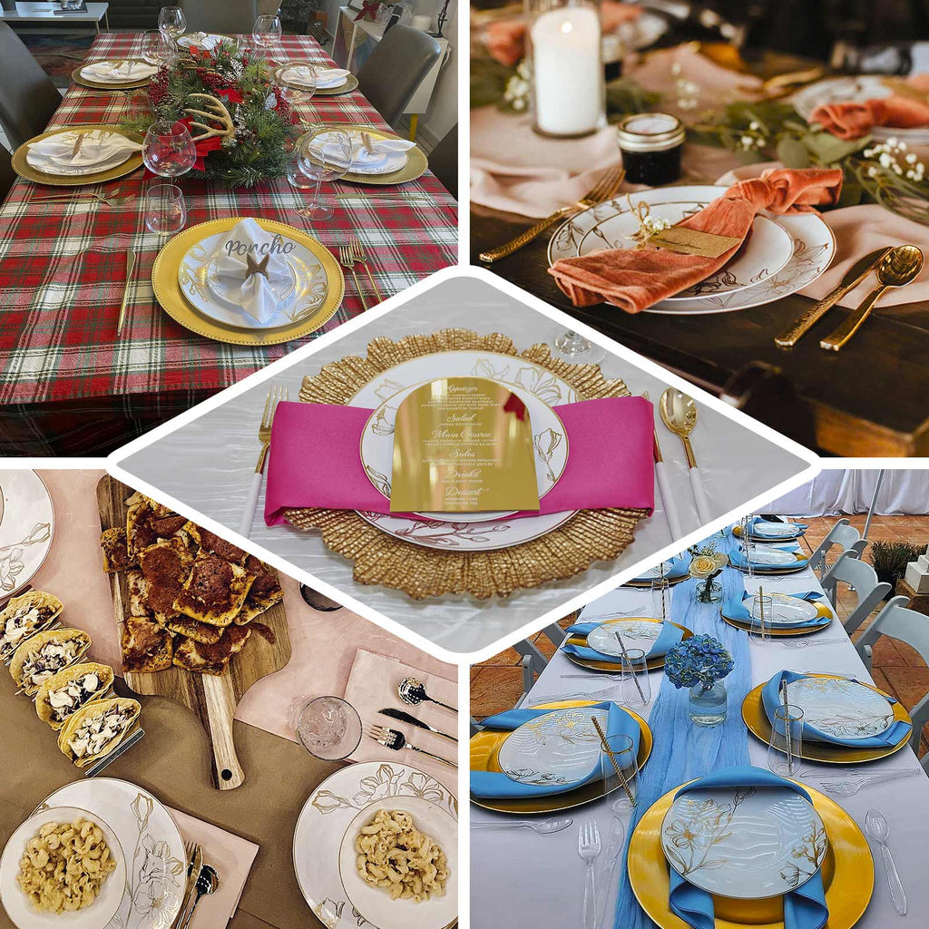 Set of 20 Plastic Round Dinner and Dessert Plates in Clear with Metallic Gold Floral Design - Stylish Disposable Dinnerware 8", 10" - Bell Racket Store