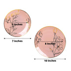 Set of 20 Plastic Round Dinner and Dessert Plates in Dusty Rose with Metallic Gold Floral Design - Stylish Disposable Dinnerware 8", 10" - Bell Racket Store