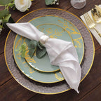 Set of 20 Plastic Round Dinner and Dessert Plates in Dusty Sage Green with Metallic Gold Floral Design - Stylish Disposable Dinnerware 8", 10" - Bell Racket Store