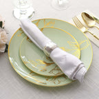 Set of 20 Plastic Round Dinner and Dessert Plates in Sage Green with Metallic Gold Floral Design - Stylish Disposable Dinnerware 8", 10" - Bell Racket Store