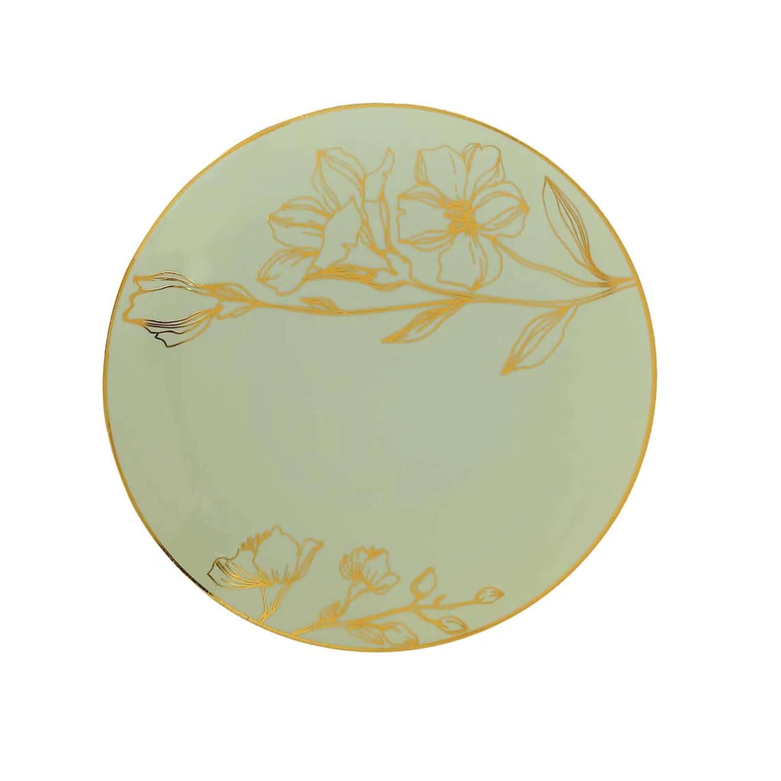 Set of 20 Plastic Round Dinner and Dessert Plates in Sage Green with Metallic Gold Floral Design - Stylish Disposable Dinnerware 8", 10" - Bell Racket Store