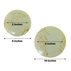 Set of 20 Plastic Round Dinner and Dessert Plates in Sage Green with Metallic Gold Floral Design - Stylish Disposable Dinnerware 8", 10" - Bell Racket Store