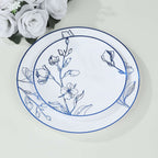 Set of 20 Plastic Round Dinner and Dessert Plates in White with Metallic Blue Floral Design - Stylish Disposable Dinnerware 8", 10" - Bell Racket Store