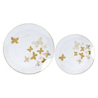 Set of 20 Plastic Round Dinner and Salad Plates in Clear with Gold Butterfly Design & Gold Rim - Stylish Disposable Dinnerware 8", 10" - Bell Racket Store