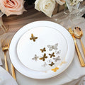 Set of 20 Plastic Round Dinner and Salad Plates in White with Gold Butterfly Design & Gold Rim - Stylish Disposable Dinnerware for Buffets & Catered Events 8", 10" - Bell Racket Store