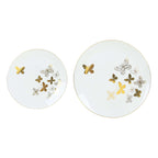 Set of 20 Plastic Round Dinner and Salad Plates in White with Gold Butterfly Design & Gold Rim - Stylish Disposable Dinnerware for Buffets & Catered Events 8", 10" - Bell Racket Store