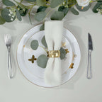 Set of 20 Plastic Round Dinner and Salad Plates in White with Gold Butterfly Design & Gold Rim - Stylish Disposable Dinnerware for Buffets & Catered Events 8", 10" - Bell Racket Store