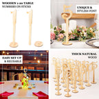 Set of 20 Wooden Wedding Table Numbers Natural 1 - 20 with Round Holder Base - Rustic Table Signs for Receptions 11" Tall - Bell Racket Store